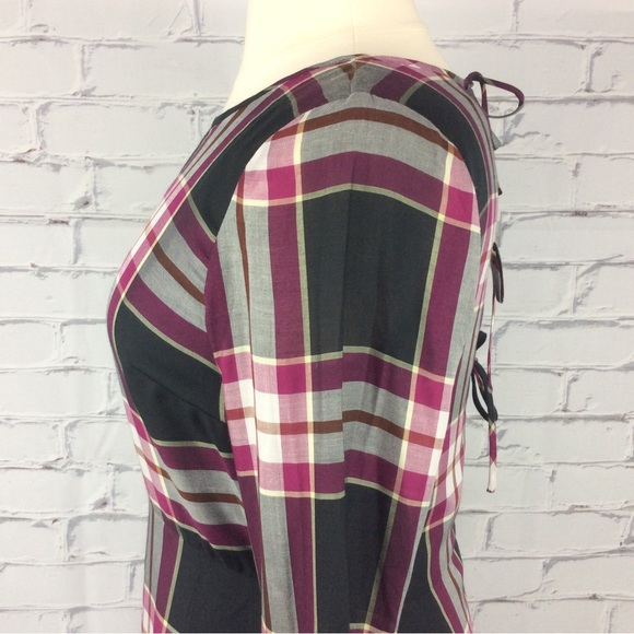Loft Plaid Tie Back Dress, Size 12 - Picture 8 of 14